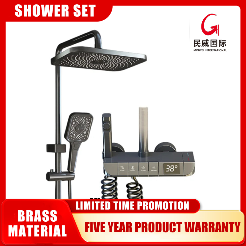 Minwei Modern Matte Black Brass Shower Mixer | Thermostatic Bathroom Faucet with Brushed & Polished Finish - Beijing Minwei International Technology Co., Ltd.