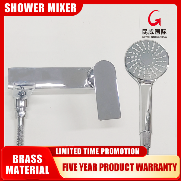 Shower Faucet Brass Chrome Finish Left Spout with Showerhead and Hose Rectangular Wall-Mounted Tap - MVD01831 - Beijing Minwei International Technology Co., Ltd.