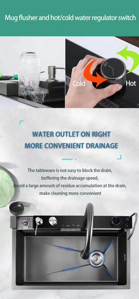 Minwei Smart Hot Rain Waterfall Honeycomb Stainless Steel Large Single Sink Mixer , Multifunctional Kitchen Sink - Beijing Minwei International Technology Co., Ltd.