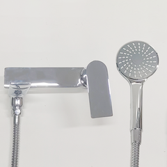 Shower Faucet Brass Chrome Finish Left Spout with Showerhead and Hose Rectangular Wall-Mounted Tap - MVD01831 - Beijing Minwei International Technology Co., Ltd.